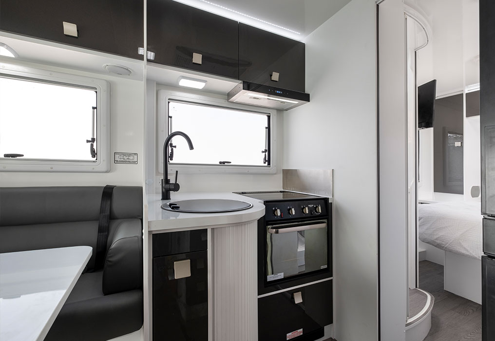 Winnebago Iluka 4 Berth Motorhome Internal Kitchen with modern appliances