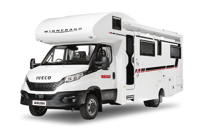 Cutout image of a Winnebago Burleigh motorhome, showcasing its exterior design and features.