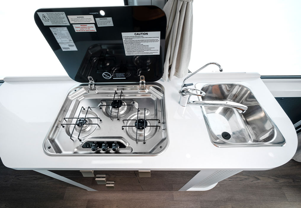 Winnebago Bondi 2S FB 2 Berth Campervan Interior Kitchenette with modern appliances