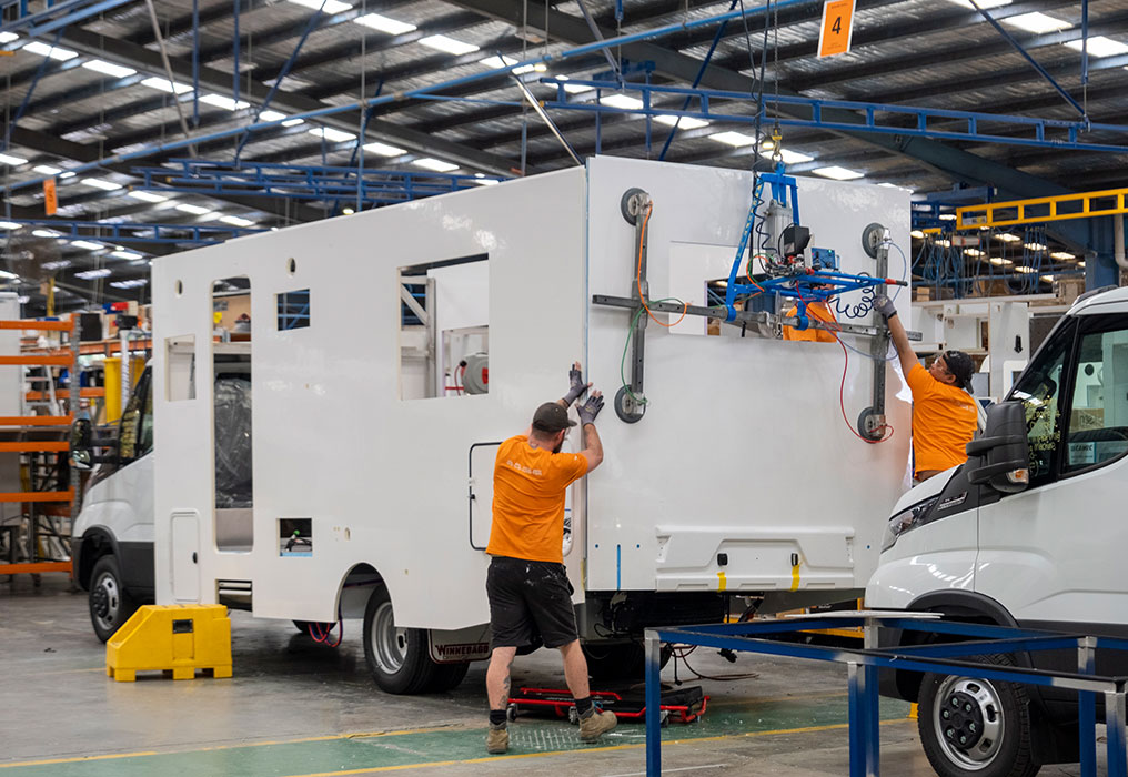 Winnebago Cottesloe Exterior Being Assembled in the Winnebago Factory Warehouse at Apollo Motorhomes Brisbane